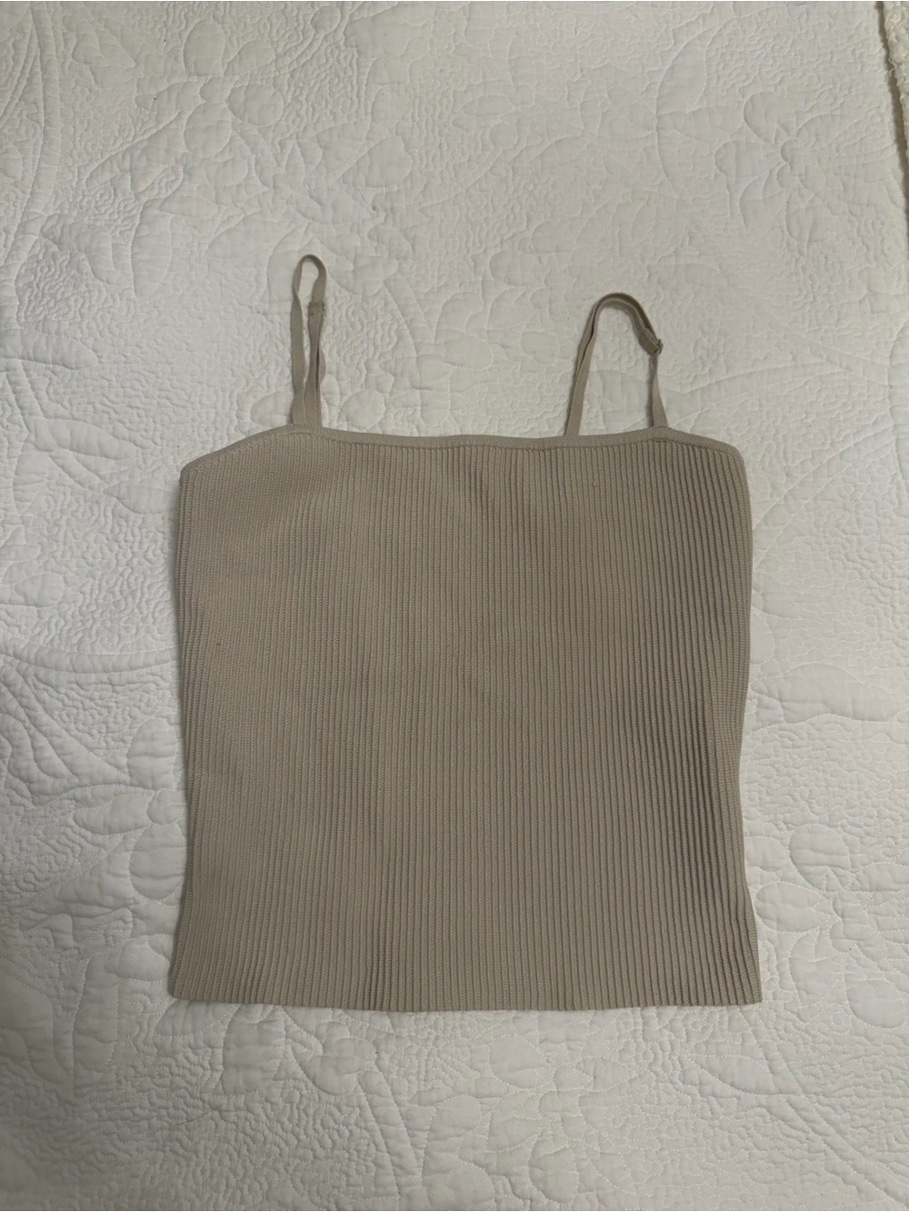 Aritzia Babaton Ribbed Spaghetti Strap Camisole - Beige Taupe
